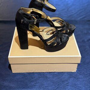 Michael Kors Black Satin Evening Sandal w/ Black Rhinestones--Platform Size 9.